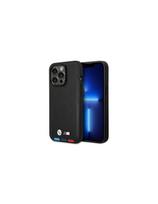 BMW Leather Stamp Tricolor MagSafe dėklas iPhone 14 Pro Max - juodas
