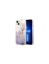 Guess Flower Liquid Glitter dėklas iPhone 14 Plus - violetinis