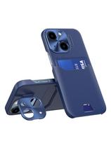 Odinis stovo dėklas iPhone 14 Plus, kortelių piniginės dangtelis su stovu, mėlynas