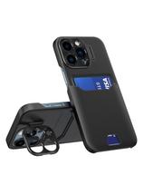 Odinis stovo dėklas iPhone 14 Pro Max, kortelių piniginės dangtelis su stovu, juodas