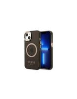 Guess Gold Outline permatomas MagSafe dėklas iPhone 13 - juodas