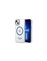 Guess Metal Outline MagSafe dėklas iPhone 14 Plus - mėlynas
