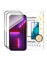 2 vnt viso ekrano grūdintas stiklas su rėmeliu, patogus Wozinsky Full Glue iPhone 15 Pro – juodas