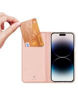 Dux Ducis Skin Pro iPhone 15 Pro Max dėklas su atverčiamu dangteliu ir pinigine – rožinė