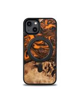 Medinis ir dervos dėklas iPhone 15 Plus MagSafe Bewood Unique Orange - oranžinė ir juoda
