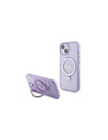 Guess Ring Stand Script Glitter MagSafe dėklas, skirtas iPhone 15 Plus / 14 Plus - violetinė