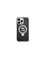 Karl Lagerfeld žiedinis stovas Karl Head MagSafe dėklas, skirtas iPhone 15 Plus / 14 Plus - juodas