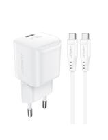 Acefast A77 Mini PD 30W GaN sieninis įkroviklis + USB-C laidas - baltas