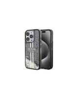 Guess Liquid Glitter Gold Stripes dėklas iPhone 15 Pro - juodas