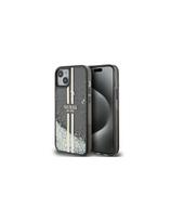 Guess Liquid Glitter Gold Stripes dėklas, skirtas iPhone 15 Plus / 14 Plus - juodas