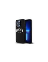 DKNY Liquid Silicone White Printed Logo MagSafe dėklas iPhone 15 Pro - juodas