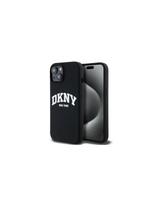DKNY skysto silikono baltas spausdintas logotipas MagSafe dėklas, skirtas iPhone 15 Plus / 14 Plus - juodas