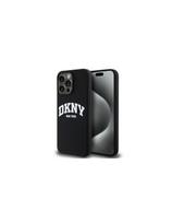 DKNY Liquid Silicone White Printed Logo MagSafe dėklas iPhone 15 Pro Max - juodas