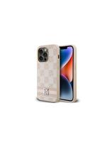 DKNY Leather Checkered Mono Pattern & Printed Stripes dėklas, skirtas iPhone 14 Pro - rožinis