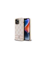 DKNY Leather Checkered Mono Pattern & Printed Stripes dėklas, skirtas iPhone 14 Pro Max - rožinis