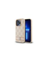 DKNY Leather Checkered Mono Pattern & Printed Stripes dėklas, skirtas iPhone 15 Pro - rožinis