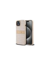 DKNY Leather Mono Stripe & Metal Logo dėklas, skirtas iPhone 15 / 14 / 13 - rožinis