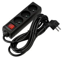 Prailginimo kabelis su jungikliu 3 m, 3 x 230 V maitinimo lizdas, juodas