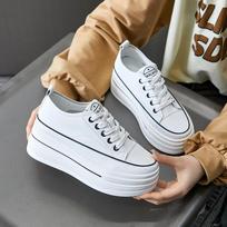Spring Autumn Flat Platform Genuine Leather Shoes Women Fashion Sneakers Black White Height Increasing Shoes 8cm 34 balta