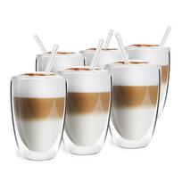 Iš stiklo puodeliai 6 vnt. su dviguba sienele/latte kavai 350 ml – Vialli Design