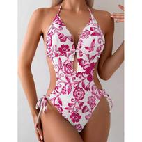 Women's Sexy Printed One-piece Swimsuit Fashion Tight High End Sexy Female Patchwork Bathing Suit Beachwear Swimming Suit S rožinė