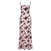 Spring and Summer New Women's Fashion Sling Sexy Backless Slim Print Hip Dress S rožinė