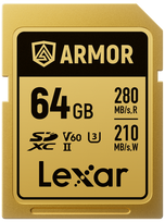 Lexar SDXC ARMOR Gold UHS-II U3, Stainless Steel, IP68 R280/W210 (V60) 64GB