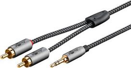 Goobay 65290 audio cable, 5 meters, 3.5mm, 2 x RCA, Black, Silver