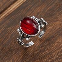 2024 New Retro Palace Style Inlaid Red Oval Zircon Opening Adjustable Women's Ring Creative Wedding Party Zircon Birthday Gifts