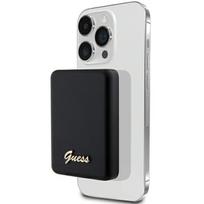 Atsarginis maitinimo šaltinis ("Power Bank") „Guess“ išorinė baterija 5000mAh 15W „MagSafe“ ir įprastiniu įkrovimu su metaliniu „Srprint“ logotipu, juoda