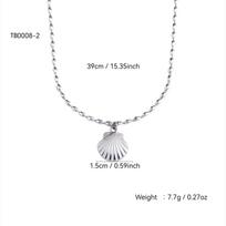 Summer Beach Series Fashion Simple Charm Vintage Style Stainless Steel 18K Gold Plated Beaded Shell Pendant Necklace For Women