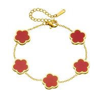 1piece Lucky 18K Gold Plated Stainless Steel Pentagram Flower Bracelet For Women Fashion Zircon raudona