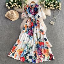 Summer Vintage Designer Print Runway Dress Women Short Sleeve Blazer Collar Long Maxi Holiday Vacation Dresses S balta