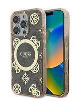 „Guess“ GUHMP16LH4PYEEW iPhone 16 Pro 6.3' rudas kietas dėklas IML Peony ant 4G fono „MagSafe“