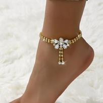 1PC Women's Fashion Trendy Waterdrop Butterfly Tassel Foot Chain Zircon Suitable for Date, Party, Festival Gift brown