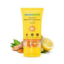 Mamaearth Vitamin C Sunscreen SPF 50 PA++++ For Glow & Tan Protection Lightweight Non-Sticky Brightening Face Sunscreen 50g