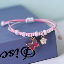 Bohemian Butterfly Flower Bracelets For Women Girls Handmade Purple Blue Pink Beads Braided Rope Chain Bracelet Bangles BFF Gift rožinė