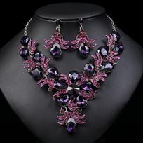 3pcs Luxurious High-end Purple Zircon Inlaid Alloy Necklace Earrings Set for Women's Elegant and Dignified Party Accessories 47cm violetinė