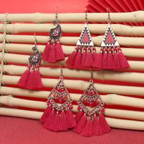 Vintage Style Red Series Earrings Combation Set Boho Zircon Red Tassel Design For Women Party Wedding As Gifts