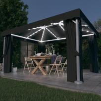 Pavėsinė su lemputėmis ir užuolaidomis LED antracito 4x3m