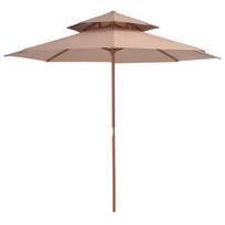 Skėtis su mediniu stulpu taupe 270cm su dvigubu stogu