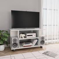 TV spintelė su ratukais balta 80x40x45 cm mediena blizgi
