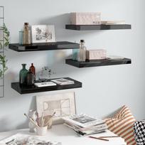 Pakabinamos sieninės lentynos 4vnt juodos 50x23x38cm MDF