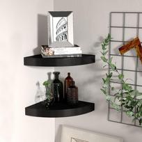 Pakabinamos kampinės lentynos 2vnt juodos 25x25x38cm MDF