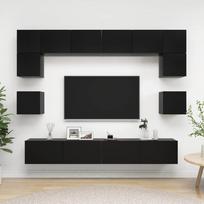 Televizoriaus spintelių komplektas 8 dalių juodas mediena