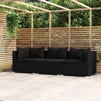 Trivietė sofa su pagalvėlėmis juodos spalvos poliratanas