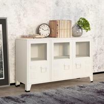 Šoninė spintelė balta 105x35x62cm metalas ir stiklas