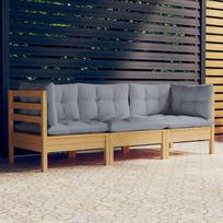 Trivietė sodo sofa su pilkomis pagalvėlėmis pušies masyvas
