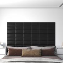 Sienų plokštės 12vnt juodos 30x15cm dirbtinė oda 054m²