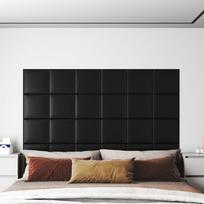 Sienų plokštės 12vnt juodos 30x30cm dirbtinė oda 108m²